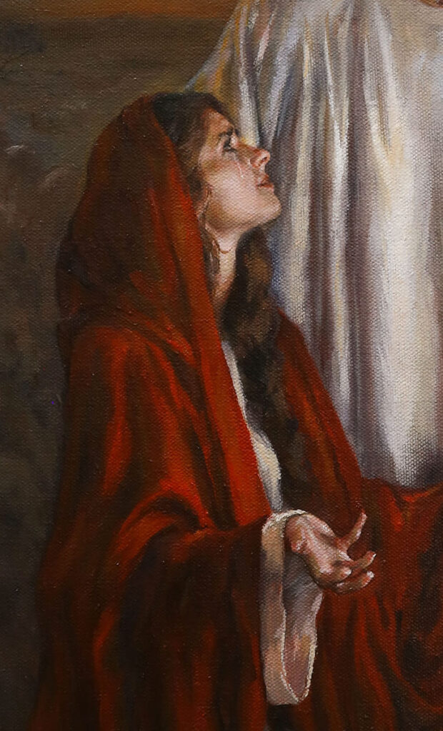 Detail of Face to Face, by Kate Capato of Visual Grace, accompanying words of the Litany of Trust by the Sisters of Life